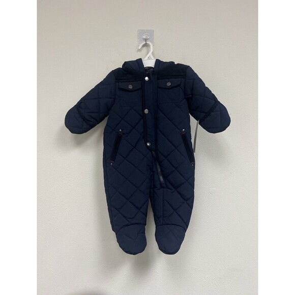 Infants Rothschild Navy Blue Quilted Fleece Lined Hooded Snow Suit Size 6/9M